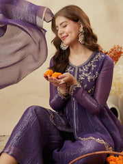 Premium Crunchy Silk Embroidered Peplum Palazzo Suit Set with Matching Crunchy Silk Dupatta | Designer Ethnic Wear for Women