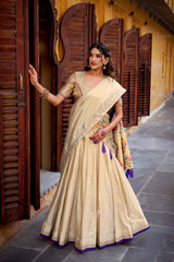 Ivory Paithani Shimmer Lehenga Choli Set with Paithani Zari Weaving & Tassel Dupatta | Designer Festive Lehenga for Women