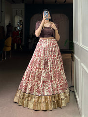 Designer Tasar Silk Printed Lehenga Choli with Viscose Border | Women's Festive & Wedding Wear Lehenga Set