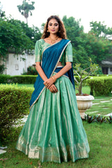 Kanchipuram Silk Lehenga Choli Set with Zari Weaving & Embroidered Vichitra Silk Dupatta | Designer Wedding & Festive Lehenga for Women