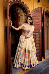 Ivory Paithani Shimmer Lehenga Choli Set with Paithani Zari Weaving & Tassel Dupatta | Designer Festive Lehenga for Women
