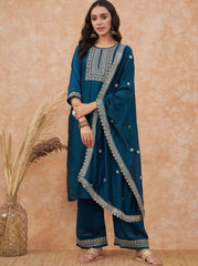 Vichhitra Silk Embroidered Suit Set with Embroidered Dupatta | Designer Ethnic Wear for Women