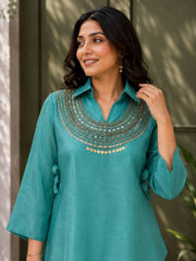 Rooprangi Women's Premium Gold Crush Kurti, Koti & Palazzo Set with Sequins Work