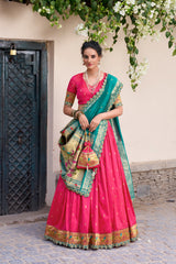 Designer Jacquard Silk Paithani Lehenga Choli Set with Zari Weaving, Sequins Embroidery & Scallop Lace Dupatta | Premium Festive Wedding Lehenga for Women