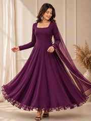 Solid Georgette Anarkali Gown Set with Lace Border Dupatta | Designer Party Wear & Festive Wear Gown for Women