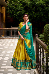 Traditional Poly Cotton Lehenga with Zari Weaving & Embroidered Georgette Dupatta | Festive & Wedding Wear Lehenga for Women