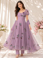 Rooprangi Women's Handpainted Georgette Anarkali Suit Set with Dupatta