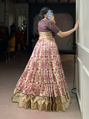 Designer Tasar Silk Printed Lehenga Choli with Viscose Border | Women's Festive & Wedding Wear Lehenga Set