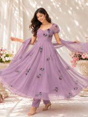 Rooprangi Women's Handpainted Georgette Anarkali Suit Set with Dupatta