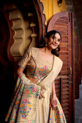 Ivory Paithani Shimmer Lehenga Choli Set with Paithani Zari Weaving & Tassel Dupatta | Designer Festive Lehenga for Women