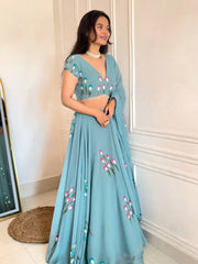 RoopRangi Women's Premium Handpainted Georgette Lehenga Choli Set with Dupatta