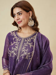 Premium Crunchy Silk Embroidered Peplum Palazzo Suit Set with Matching Crunchy Silk Dupatta | Designer Ethnic Wear for Women