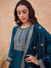 Vichhitra Silk Embroidered Suit Set with Embroidered Dupatta | Designer Ethnic Wear for Women