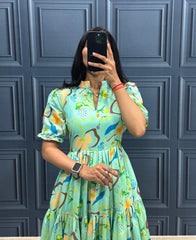 Premium Muslin Cotton 3-Layer Printed Dress