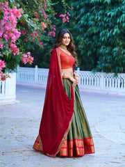 Kanchipuram Silk Lehenga Choli Set with Zari Weaving & Georgette Dupatta | Designer Festive Lehenga for Women