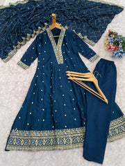 Premium Vichitra Silk Embroidered Anarkali Suit Set with Designer Dupatta | Festive Ethnic Wear for Women
