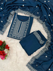 Vichhitra Silk Embroidered Suit Set with Embroidered Dupatta | Designer Ethnic Wear for Women