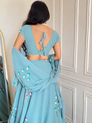 RoopRangi Women's Premium Handpainted Georgette Lehenga Choli Set with Dupatta