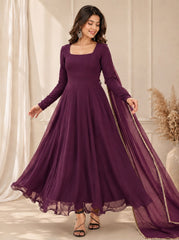Solid Georgette Anarkali Gown Set with Lace Border Dupatta | Designer Party Wear & Festive Wear Gown for Women