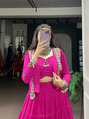 Pure Rayon Navratri Lehenga Choli with Gamthi Mirror Work Jacket (4 Colors)