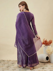 Premium Crunchy Silk Embroidered Peplum Palazzo Suit Set with Matching Crunchy Silk Dupatta | Designer Ethnic Wear for Women