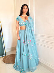 RoopRangi Women's Premium Handpainted Georgette Lehenga Choli Set with Dupatta