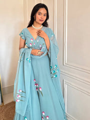 RoopRangi Women's Premium Handpainted Georgette Lehenga Choli Set with Dupatta