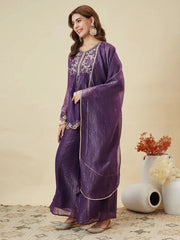 Premium Crunchy Silk Embroidered Peplum Palazzo Suit Set with Matching Crunchy Silk Dupatta | Designer Ethnic Wear for Women
