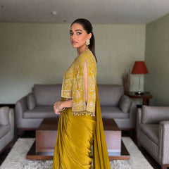 Chinon Silk Ready-to-Wear Lehenga Saree Set with Embroidered Jacket | Designer Festive Ethnic Wear for Women