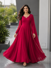 Georgette Anarkali Suit Set with Mirror Lace Dupatta – Wine, Mint Green & Lavender