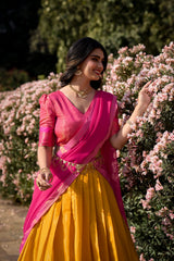 Kanchipuram Silk Lehenga Choli Set with Zari Weaving & Georgette Dupatta | Designer Festive Lehenga for Women