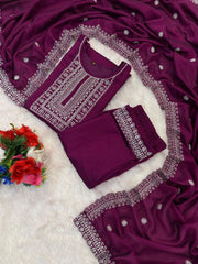 Vichhitra Silk Embroidered Suit Set with Embroidered Dupatta | Designer Ethnic Wear for Women