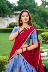 Kanchipuram Silk Lehenga Choli Set with Zari Weaving & Embroidered Vichitra Silk Dupatta | Designer Wedding & Festive Lehenga for Women