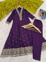 Premium Vichitra Silk Embroidered Anarkali Suit Set with Designer Dupatta | Festive Ethnic Wear for Women