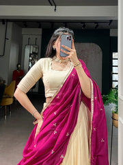 Designer Poly Kotha Tasar Lehenga Choli with Printed Dupatta | Traditional Zari Border Festive Lehenga Set for Women