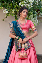 Designer Jacquard Silk Paithani Lehenga Choli Set with Zari Weaving, Sequins Embroidery & Scallop Lace Dupatta | Premium Festive Wedding Lehenga for Women