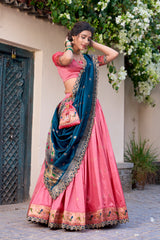Designer Jacquard Silk Paithani Lehenga Choli Set with Zari Weaving, Sequins Embroidery & Scallop Lace Dupatta | Premium Festive Wedding Lehenga for Women