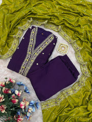 Premium Vichitra Silk Embroidered Anarkali Suit Set with Designer Dupatta | Festive Ethnic Wear for Women