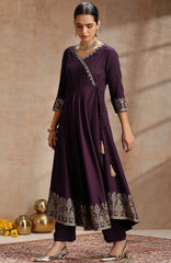 Rooprangi Women's Heavy Rayon Embroidered Anarkali Kurta Pant Set with Foil Print Dupatta