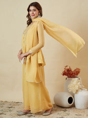 Premium Crunchy Silk Embroidered Peplum Palazzo Suit Set with Matching Crunchy Silk Dupatta | Designer Ethnic Wear for Women