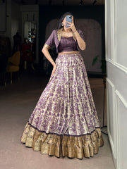 Designer Tasar Silk Printed Lehenga Choli with Viscose Border | Women's Festive & Wedding Wear Lehenga Set