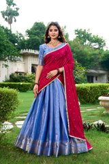 Kanchipuram Silk Lehenga Choli Set with Zari Weaving & Embroidered Vichitra Silk Dupatta | Designer Wedding & Festive Lehenga for Women