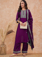 Vichhitra Silk Embroidered Suit Set with Embroidered Dupatta | Designer Ethnic Wear for Women