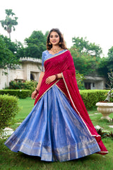 Kanchipuram Silk Lehenga Choli Set with Zari Weaving & Embroidered Vichitra Silk Dupatta | Designer Wedding & Festive Lehenga for Women