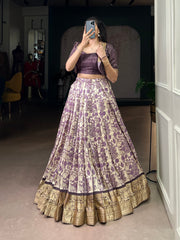 Designer Tasar Silk Printed Lehenga Choli with Viscose Border | Women's Festive & Wedding Wear Lehenga Set