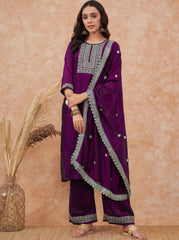 Vichhitra Silk Embroidered Suit Set with Embroidered Dupatta | Designer Ethnic Wear for Women