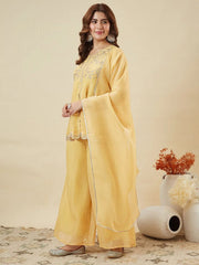 Premium Crunchy Silk Embroidered Peplum Palazzo Suit Set with Matching Crunchy Silk Dupatta | Designer Ethnic Wear for Women