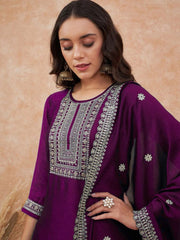 Vichhitra Silk Embroidered Suit Set with Embroidered Dupatta | Designer Ethnic Wear for Women