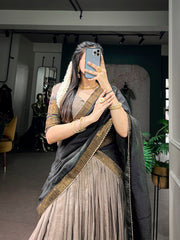 RoopRangi Women's Premium Poly Cotton Zari Woven Lehenga Set with Dupatta