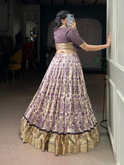 Designer Tasar Silk Printed Lehenga Choli with Viscose Border | Women's Festive & Wedding Wear Lehenga Set
